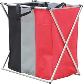 img 3 attached to 🧺 YULEMY 3 Sections Laundry Hamper - Cloth Hamper Sorter with Waterproof Dividers, Foldable Portable Storage Bin for Large Dirty Clothes - Ideal for Bathroom, Bedroom, Home (Red+Grey+Black)