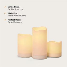 img 2 attached to Enhance Your Outdoor Ambiance with Large LED Flameless Pillar Solar Candles - Set of 3, Dusk to Dawn Timer, Rechargeable Battery Included