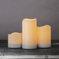 enhance your outdoor ambiance with large led flameless pillar solar candles - set of 3, dusk to dawn timer, rechargeable battery included логотип