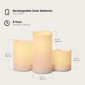 img 3 attached to Enhance Your Outdoor Ambiance with Large LED Flameless Pillar Solar Candles - Set of 3, Dusk to Dawn Timer, Rechargeable Battery Included