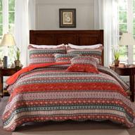 ✨ ielevations red patchwork bohemian striped quilt set - 100% cotton floral patterns bedspread, striped jacquard style bedding coverlet for all season - queen size comforter logo