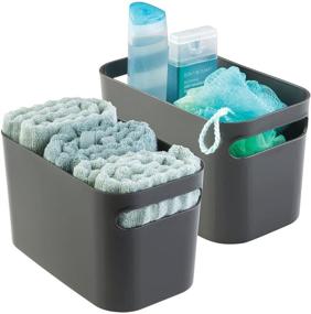 img 4 attached to 🛁 mDesign Deep Plastic Bathroom Vanity Storage Bin - Charcoal Gray (2 Pack): Organizer for Toiletries, Hand Towels, Hair Brushes, and More