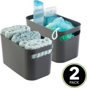 img 3 attached to 🛁 mDesign Deep Plastic Bathroom Vanity Storage Bin - Charcoal Gray (2 Pack): Organizer for Toiletries, Hand Towels, Hair Brushes, and More