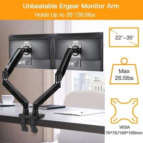 img 2 attached to 💻 ErGear Dual Monitor Stand Mount with USB, Ultrawide Computer Screen Desk Mount with Full Motion Gas Spring Arm, Adjustable Height, Tilt, Swivel, Rotation - Supports 6.6lbs to 26.5lbs per Arm, 22-35 Inch