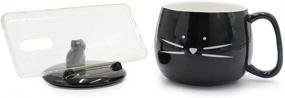 img 3 attached to 🐱 Cute Cat Coffee Mug with Cell Phone Holder Lid: Koolkatkoo 16OZ Black Ceramic Tea Cup for Cat Lovers - Ideal Gift for Women