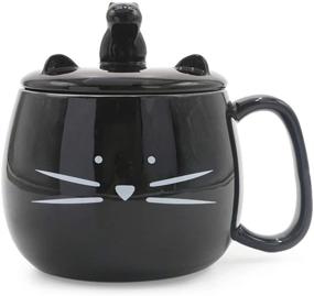 img 4 attached to 🐱 Cute Cat Coffee Mug with Cell Phone Holder Lid: Koolkatkoo 16OZ Black Ceramic Tea Cup for Cat Lovers - Ideal Gift for Women