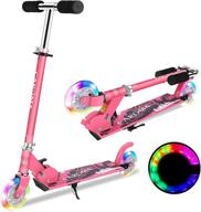 🛴 caroma kids scooter, folding 2 wheel scooter for girls boys ages 6-12/3-5, adjustable height, led light up wheels, rear fender brake, 110 lbs weight capacity logo