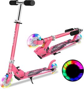 img 4 attached to 🛴 CAROMA Kids Scooter, Folding 2 Wheel Scooter for Girls Boys Ages 6-12/3-5, Adjustable Height, LED Light Up Wheels, Rear Fender Brake, 110 lbs Weight Capacity