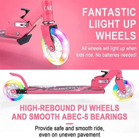 img 1 attached to 🛴 CAROMA Kids Scooter, Folding 2 Wheel Scooter for Girls Boys Ages 6-12/3-5, Adjustable Height, LED Light Up Wheels, Rear Fender Brake, 110 lbs Weight Capacity