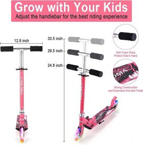 img 2 attached to 🛴 CAROMA Kids Scooter, Folding 2 Wheel Scooter for Girls Boys Ages 6-12/3-5, Adjustable Height, LED Light Up Wheels, Rear Fender Brake, 110 lbs Weight Capacity