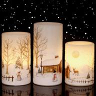 ❄️ eldnacele snowman christmas deco flameless flickering candles - timer, white led snowman decal pillar candles 3 pack (d3” x h 4” 5” 6”) - snowman логотип