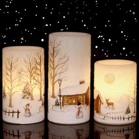 img 4 attached to ❄️ Eldnacele Snowman Christmas Deco Flameless Flickering Candles - Timer, White LED Snowman Decal Pillar Candles 3 Pack (D3” x H 4” 5” 6”) - Snowman