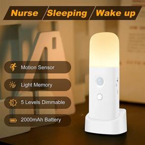 img 3 attached to 🔦 CREWEEL Dimmable Motion Sensor Night Light with 5 Brightness Levels, 2000mAh Rechargeable Battery, Portable Light for Kids Room, Bedroom, Hallway - Warm Light