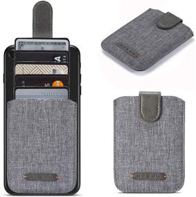 img 4 attached to Card Holder For Back Of Phone RFID 5 Pull Credit Card Cash Cell Wallet Pocket Canva Leather Case For Smartphones (Grey)