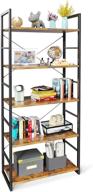 📚 odk 5-tier open bookshelf: stylish rustic brown display stand for bedroom, living room and home office logo