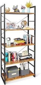 img 4 attached to 📚 ODK 5-Tier Open Bookshelf: Stylish Rustic Brown Display Stand for Bedroom, Living Room and Home Office