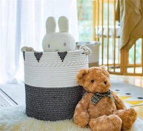 img 2 attached to 🧺 PUNZYMO Black Blanket Storage Basket - Woven Cotton Rope Organizer for Living Room - 15" x 15" x 14.2" - Ideal for Toys, Laundry, Towels, and Diapers