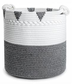 img 4 attached to 🧺 PUNZYMO Black Blanket Storage Basket - Woven Cotton Rope Organizer for Living Room - 15" x 15" x 14.2" - Ideal for Toys, Laundry, Towels, and Diapers