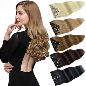 img 4 attached to ROSEBUD 18 Inch Double Weft 5Pcs 10 Clips Set Blonde Hair Extensions - Thick REMY Human Hair for Women