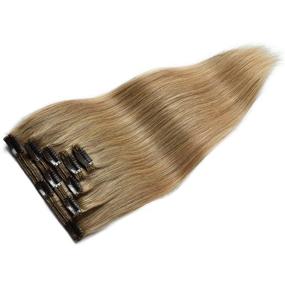 img 3 attached to ROSEBUD 18 Inch Double Weft 5Pcs 10 Clips Set Blonde Hair Extensions - Thick REMY Human Hair for Women