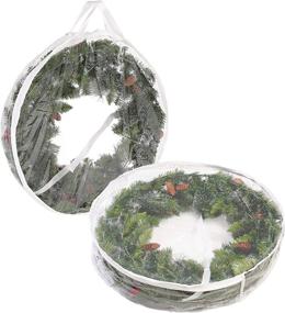 img 4 attached to 🎄 Joiedomi 30-inch Clear Plastic Christmas Wreath Storage Container - Set of 2, Clear Xmas Wreath Storage Bag with Dual Zippers and Handles for Seasonal Decoration Storage