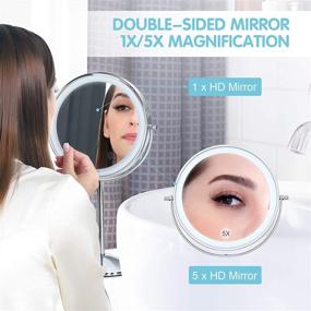 img 1 attached to Alvorog Rechargeable Makeup Mirror with Lights - 8 Inch Tabletop Vanity Mirror with Touch Switch, Dimmable 3 Color Lighting Modes, Intelligent Shutdown, 72 LEDs, 1X/5X Magnification