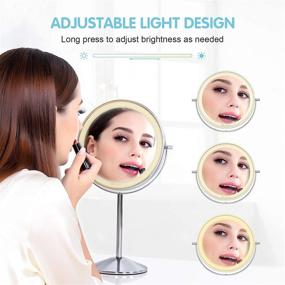 img 2 attached to Alvorog Rechargeable Makeup Mirror with Lights - 8 Inch Tabletop Vanity Mirror with Touch Switch, Dimmable 3 Color Lighting Modes, Intelligent Shutdown, 72 LEDs, 1X/5X Magnification