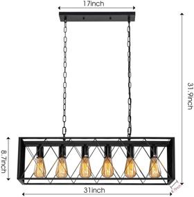 img 3 attached to Rustic Vintage Industrial Kitchen Island Pendant Lighting - Pynsseu Rectangular 🏡 6-Light Hanging Pendant Light Fixtures for Farmhouse Kitchen, Bar, and Dining Room