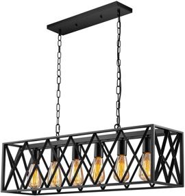 img 4 attached to Rustic Vintage Industrial Kitchen Island Pendant Lighting - Pynsseu Rectangular 🏡 6-Light Hanging Pendant Light Fixtures for Farmhouse Kitchen, Bar, and Dining Room