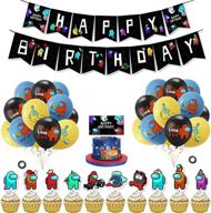 complete among game us party supplies with balloons, cake and cupcake toppers, banner - perfect decoration for kids birthday party логотип