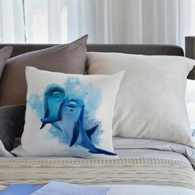 img 1 attached to 🐬 HGOD DESIGNS Dolphin Watercolor Throw Pillow Cover – Cheerful, Lovely & Friendly Home Decorative Pillow Case made of Cotton Linen – Square Cushion Cover for Sofa Couch, 18x18 Inch