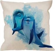 🐬 hgod designs dolphin watercolor throw pillow cover – cheerful, lovely & friendly home decorative pillow case made of cotton linen – square cushion cover for sofa couch, 18x18 inch логотип