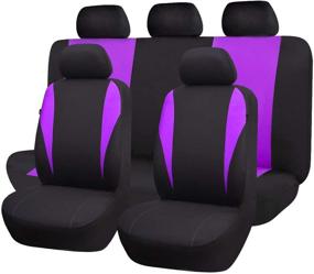 img 4 attached to Flying Banner Car Seat Covers 9 PCS - Front Seats and Rear Bench - Black/Purple Polyester Cover without Zippers