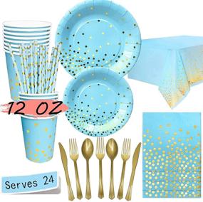 img 4 attached to 🎉 Blue and Gold Party Supplies 193PCS/Serves 24 Disposable Dinnerware Set - For Graduation, Birthday, and Holiday Celebrations!