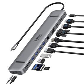 img 4 attached to 🔌 Ultimate USB C Docking Station: 13-in-1 Dual Monitor with 4K HDMI+DP+VGA Display, Ethernet, USB, SD/TF, USB-C Port, Audio/Mic - Compatible with Dell XPS 13/15, Surface Pro 7 Go, MacBook Pro/Air