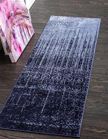 img 4 attached to 🏃 Stylish Blue/Navy Blue Runner Rug from Unique Loom Del Mar Collection - Modern Contemporary Design, 2' 0 x 6' 0