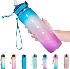 img 4 attached to 💦 GOSWAG 32oz Water Bottle with Straw &amp; Time Marker, Leakproof BPA Free, Drinking Water Bottle with Hours | Carry Strap, Fits in Cup, Backpack, Increase Water Intake All-Day (Blue Violet)