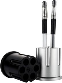 img 3 attached to Silver Rotating Revolver Pencil Holder - 6-Hole Gun Cylinder Pen 🖋️ Holder with Metal Barrel Design - Heavy Duty Non-Slip Aluminum Office Creative Decoration