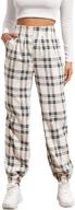 stylish wdirara women's plaid elastic high waist tartan pants with pockets - perfect casual wear! logo