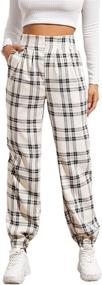 img 4 attached to Stylish WDIRARA Women's Plaid Elastic High Waist Tartan Pants with Pockets - Perfect Casual Wear!