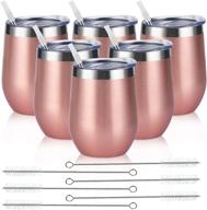 🍷 premium 6 pack stainless steel wine tumblers - double wall insulated 12oz wine glass with lids for coffee, cocktails, champaign - rose gold finish - stemless, portable drinkware логотип