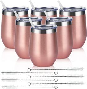 img 4 attached to 🍷 Premium 6 Pack Stainless Steel Wine Tumblers - Double Wall Insulated 12Oz Wine Glass with Lids for Coffee, Cocktails, Champaign - Rose Gold Finish - Stemless, Portable Drinkware