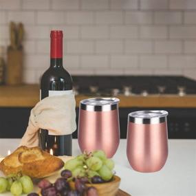 img 1 attached to 🍷 Premium 6 Pack Stainless Steel Wine Tumblers - Double Wall Insulated 12Oz Wine Glass with Lids for Coffee, Cocktails, Champaign - Rose Gold Finish - Stemless, Portable Drinkware