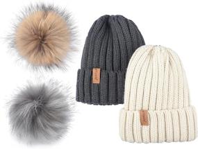 img 4 attached to Pilipala Womens Knit Beanies Hats: Stay Cozy with Fur Pom Bobble Hat & Cable Design