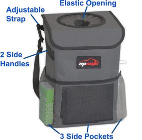 img 2 attached to 🚗 Универсальная и стильная темно-серая мусорная корзина для автомобиля: EPauto водонепроницаемая с крышкой и карманами для хранения.