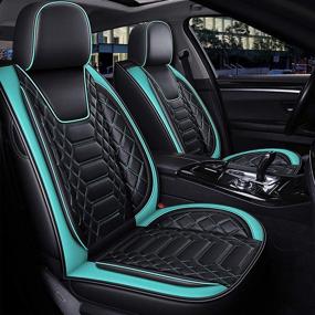 img 3 attached to 🚗 FREESOO Car Seat Covers Front Only - Full Coverage Leather Protector, Airbag Compatible Universal Fit for Cars SUV Sedan Pick-up Truck Van (Black Green 8-2PCS)