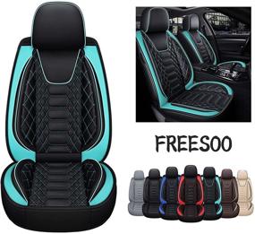 img 4 attached to 🚗 FREESOO Car Seat Covers Front Only - Full Coverage Leather Protector, Airbag Compatible Universal Fit for Cars SUV Sedan Pick-up Truck Van (Black Green 8-2PCS)