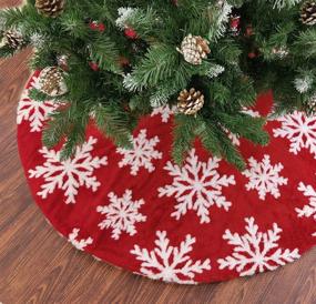 img 2 attached to ❄️ AISENO 48 Inch Faux Fur Christmas Tree Skirt: White 3D Snowflake Christmas Party Decorations - Red Xmas Tree Skirt