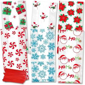 img 3 attached to 🎁 Christmas Cellophane Bags 150 Pack - Festive Holiday Treat & Gift Bags with Twist Ties - 6 Assorted Styles - Perfect for Party Candy, Cookies & More!
