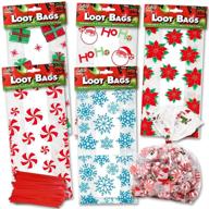 🎁 christmas cellophane bags 150 pack - festive holiday treat & gift bags with twist ties - 6 assorted styles - perfect for party candy, cookies & more! logo